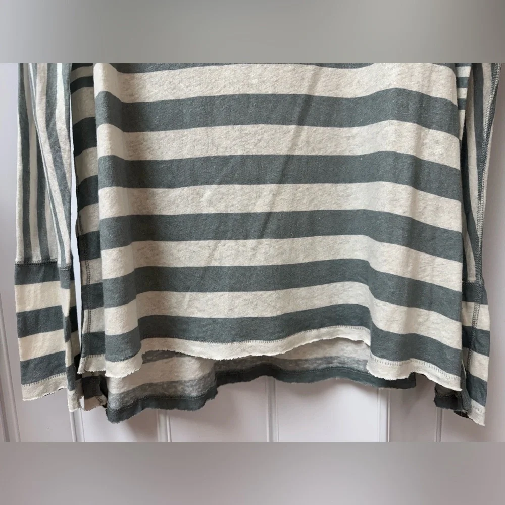Free People Women’s Striped Crewneck Long Sleeve Raw Hem Tunic Top Size L